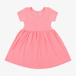 Bubble gum pink baby dress with short sleeves and a ruffle detail