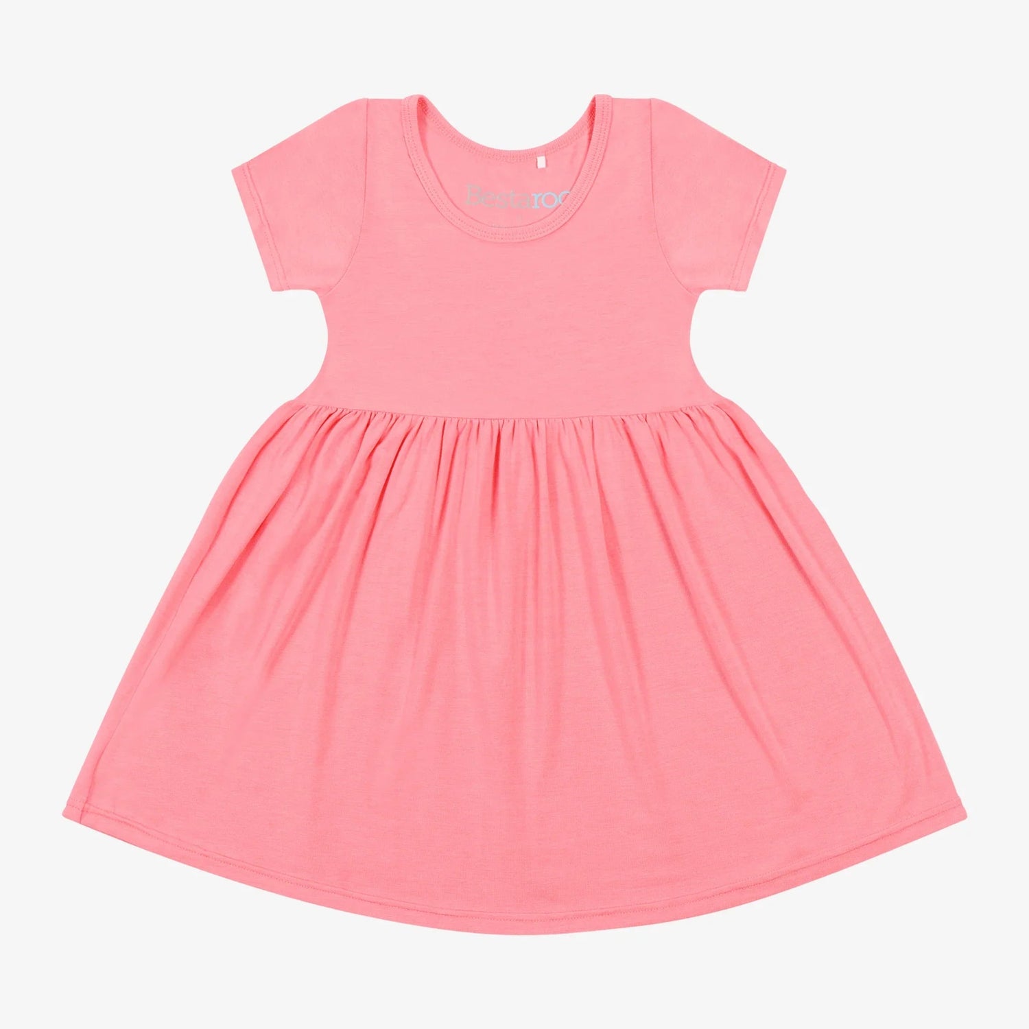 Bubble gum pink baby dress with short sleeves and a ruffle detail