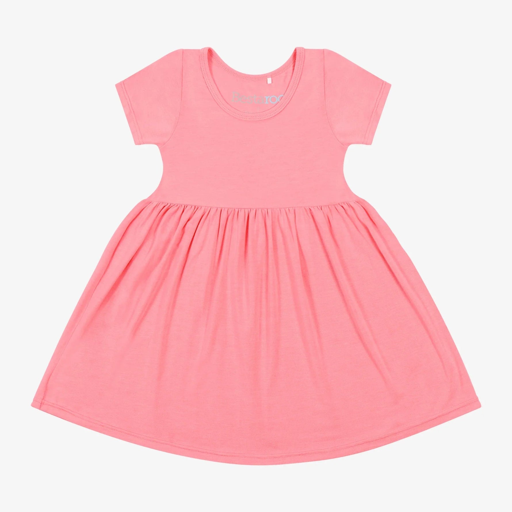 Bubble gum pink baby dress with short sleeves and a ruffle detail