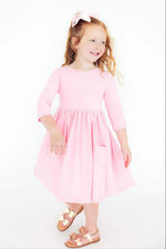 Mila & Rose ® Bubblegum Pink 3/4 Sleeve Pocket Twirl Dress - 