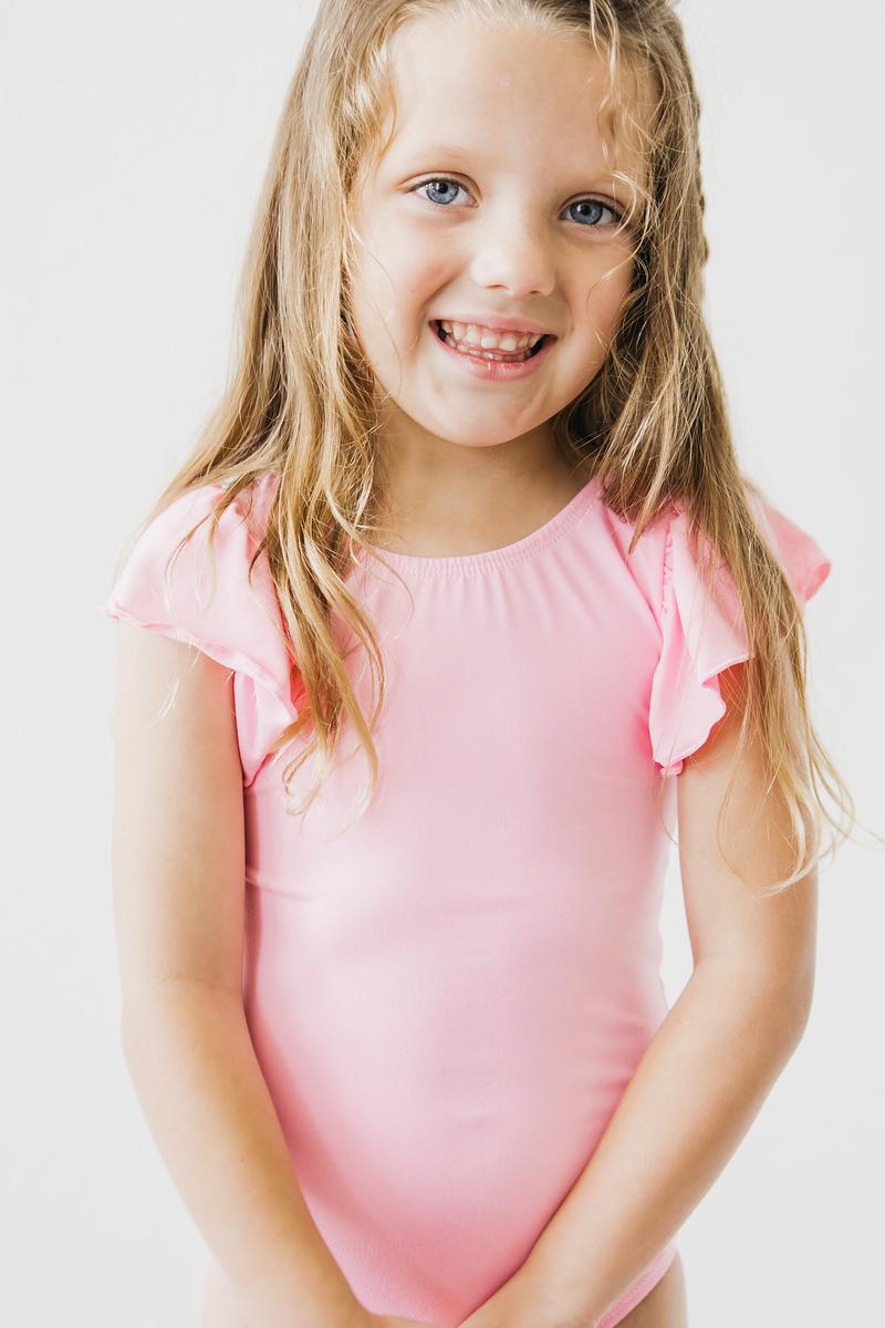 Mila & Rose ® Bubblegum Pink S/S Flutter Sleeve LeotardEveretts Place