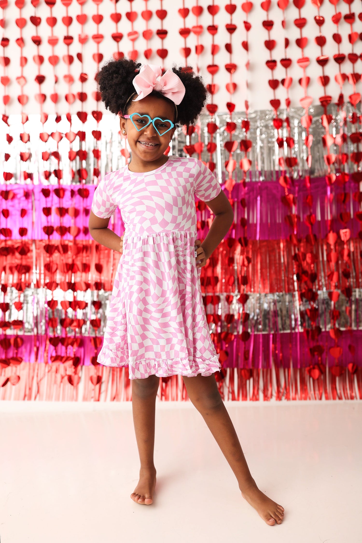 DREAM BIG LITTLE CO BUBBLEGUM WAVY CHECKERS DREAM RUFFLE DRESSEveretts Place