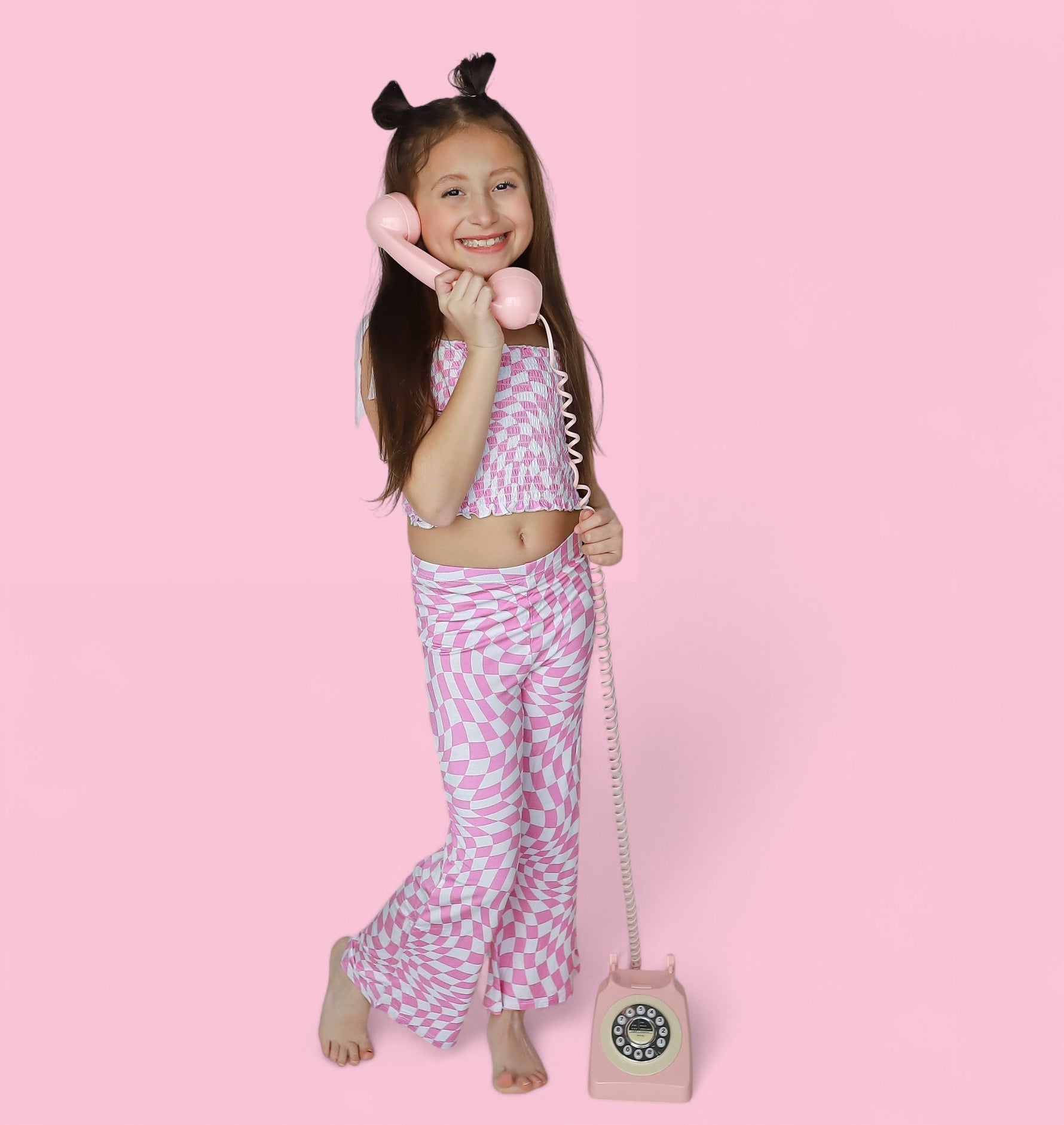 DREAM BIG LITTLE CO BUBBLEGUM WAVY CHECKERS DREAM SMOCKED FLARE SETEveretts Place