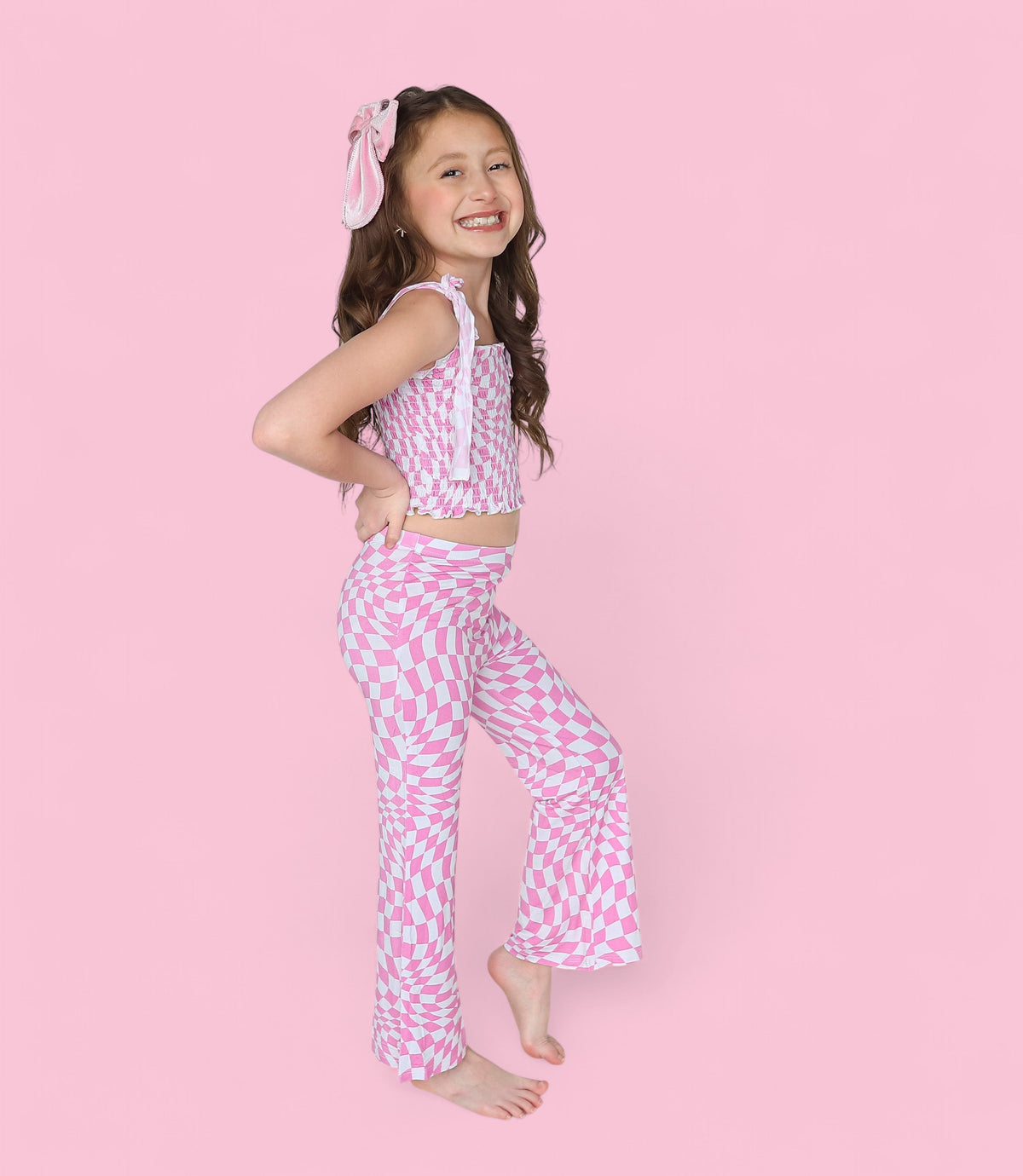 DREAM BIG LITTLE CO BUBBLEGUM WAVY CHECKERS DREAM SMOCKED FLARE SETEveretts Place