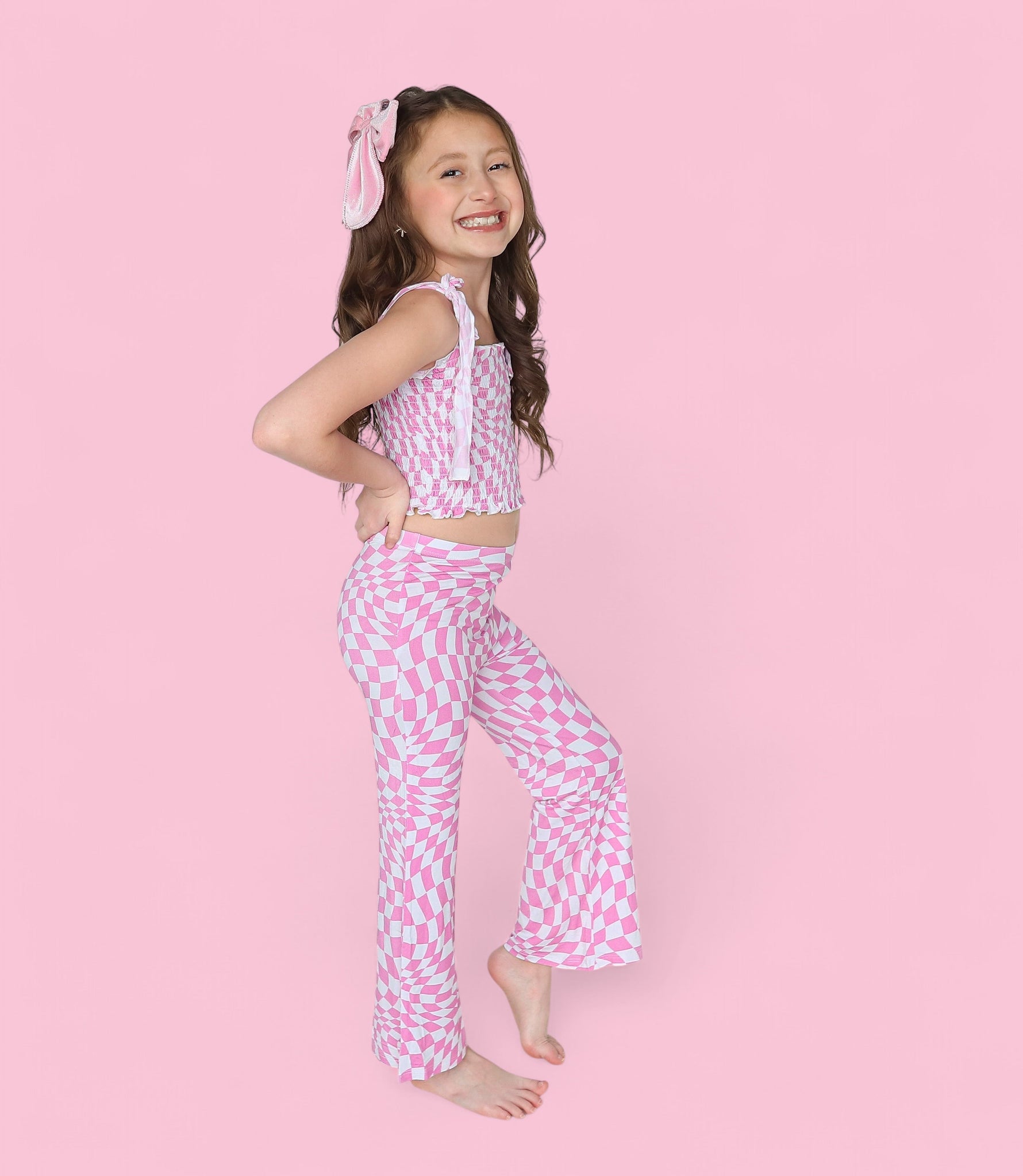 DREAM BIG LITTLE CO BUBBLEGUM WAVY CHECKERS DREAM SMOCKED FLARE SETEveretts Place