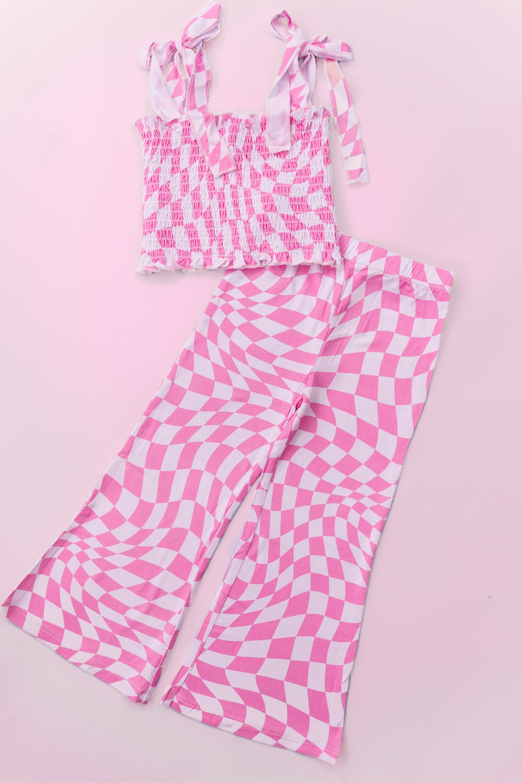 DREAM BIG LITTLE CO BUBBLEGUM WAVY CHECKERS DREAM SMOCKED FLARE SETEveretts Place