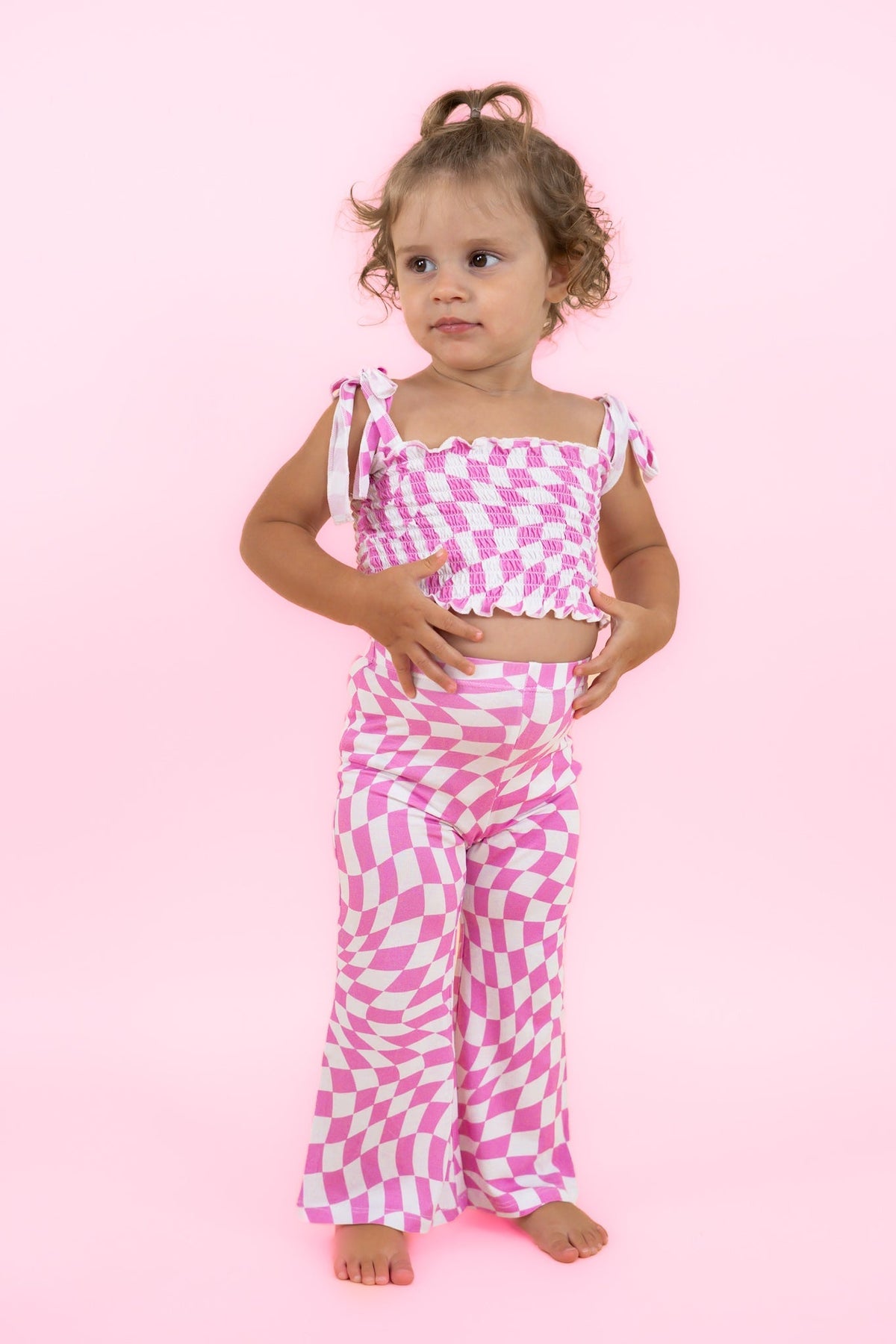 DREAM BIG LITTLE CO BUBBLEGUM WAVY CHECKERS DREAM SMOCKED FLARE SETEveretts Place
