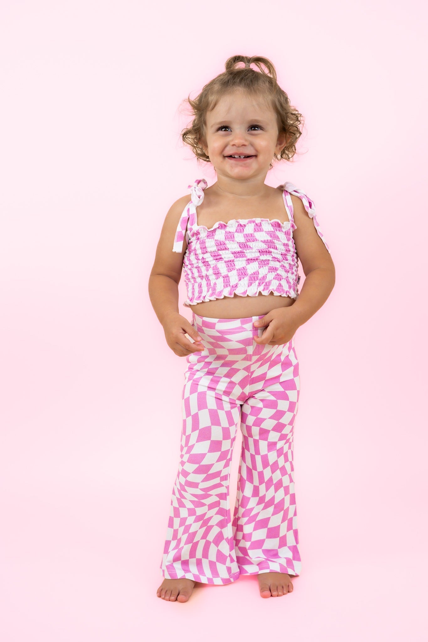 DREAM BIG LITTLE CO BUBBLEGUM WAVY CHECKERS DREAM SMOCKED FLARE SETEveretts Place