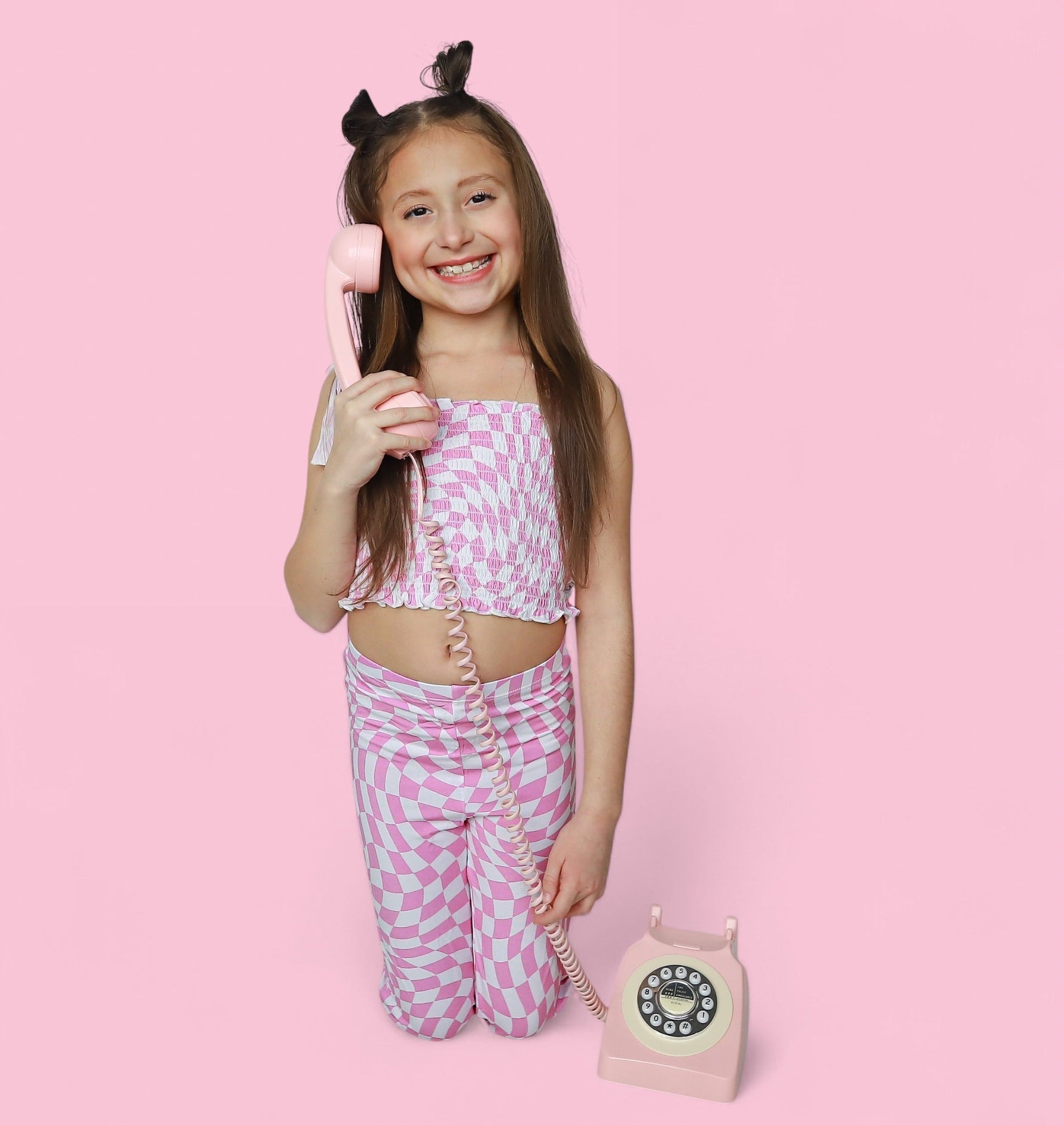 DREAM BIG LITTLE CO BUBBLEGUM WAVY CHECKERS DREAM SMOCKED FLARE SETEveretts Place