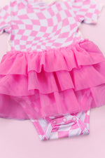 DREAM BIG LITTLE CO BUBBLEGUM WAVY CHECKERS DREAM TUTU BODYSUIT DRESSEveretts Place