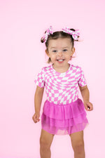 DREAM BIG LITTLE CO BUBBLEGUM WAVY CHECKERS DREAM TUTU BODYSUIT DRESSEveretts Place