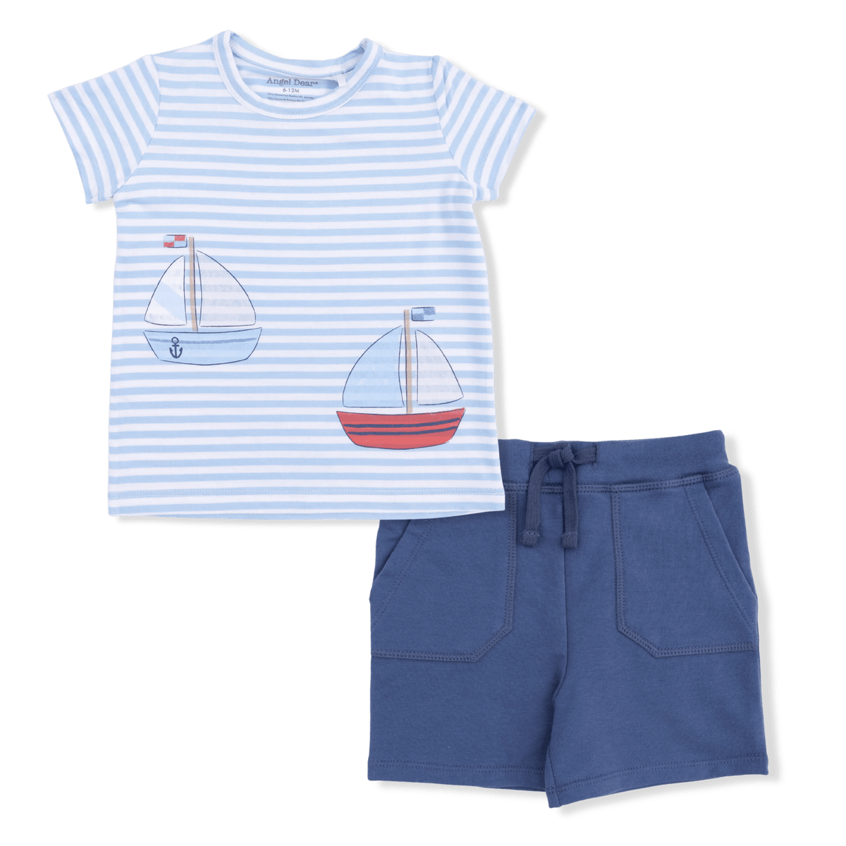 Angel Dear Bubbly Sailboat Stripe - Crew Neck Tee with Cargo Short - 