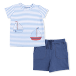 Angel Dear Bubbly Sailboat Stripe - Crew Neck Tee with Cargo Short - 