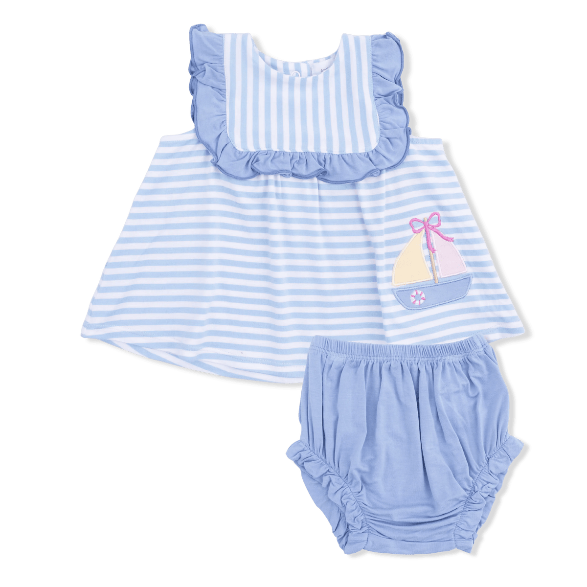 Angel Dear Bubbly Sailboat Stripe - Ruffle Top and Bloomer - 
