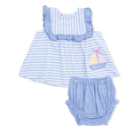 Angel Dear Bubbly Sailboat Stripe - Ruffle Top and Bloomer - 