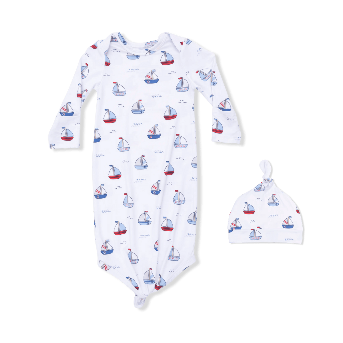 Angel Dear Bubbly Sailboats Blue - Knotted Gown and Hat - 