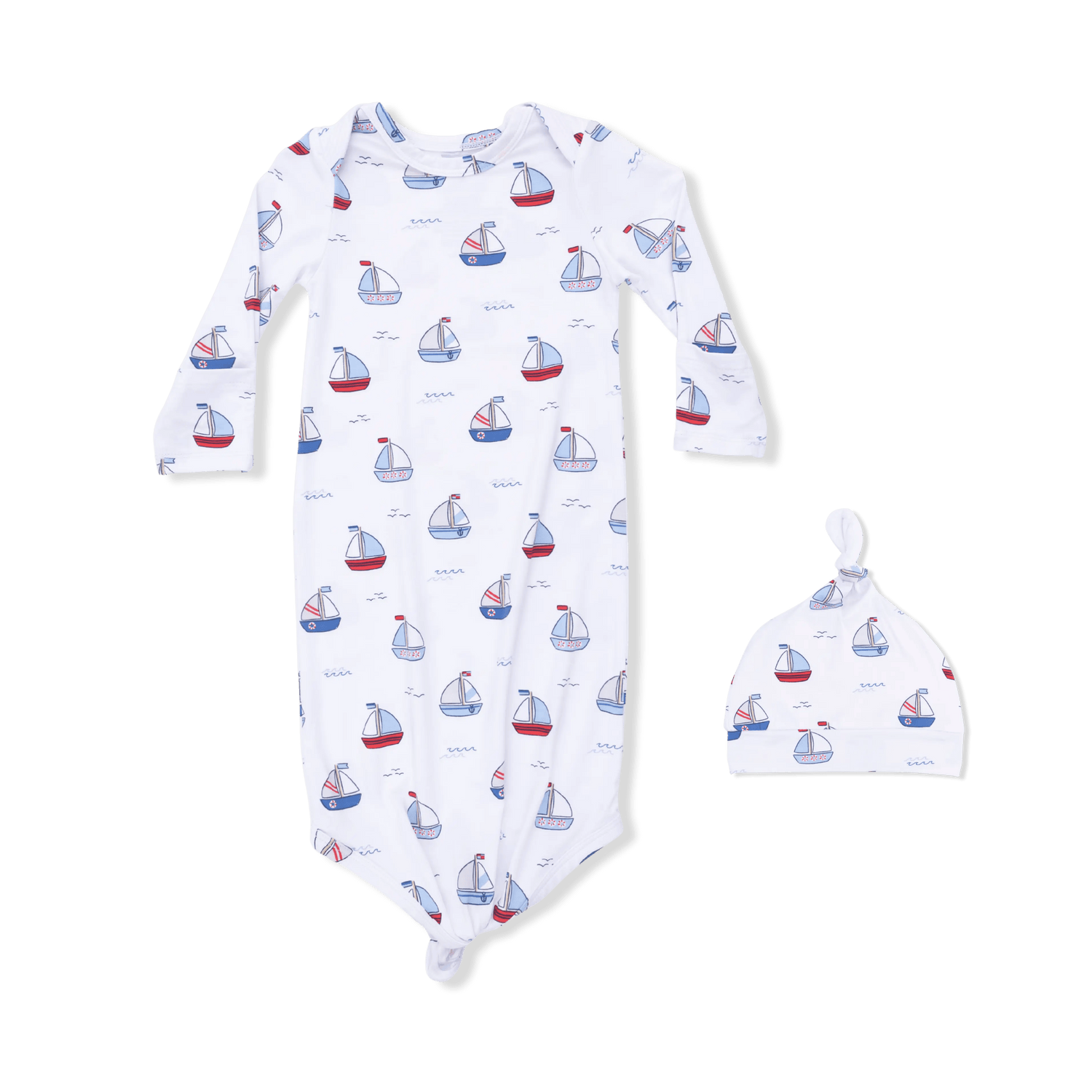 Angel Dear Bubbly Sailboats Blue - Knotted Gown and Hat - 