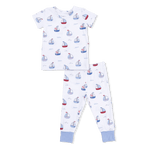 Angel Dear Bubbly Sailboats Blue - Short Sleeve Loungewear Set - 