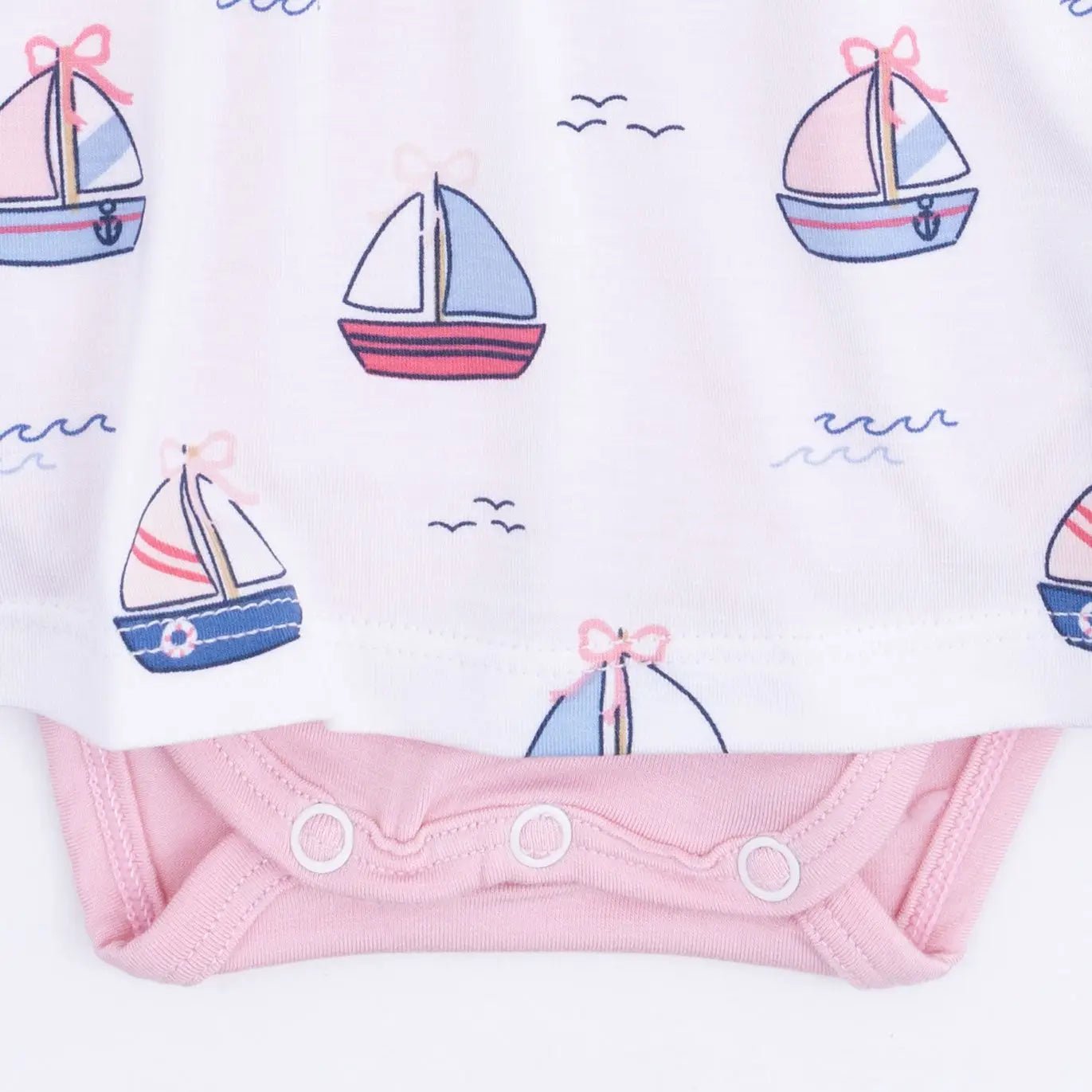 Angel Dear Bubbly Sailboats Pink - Ruffle Bodysuit Dress - 