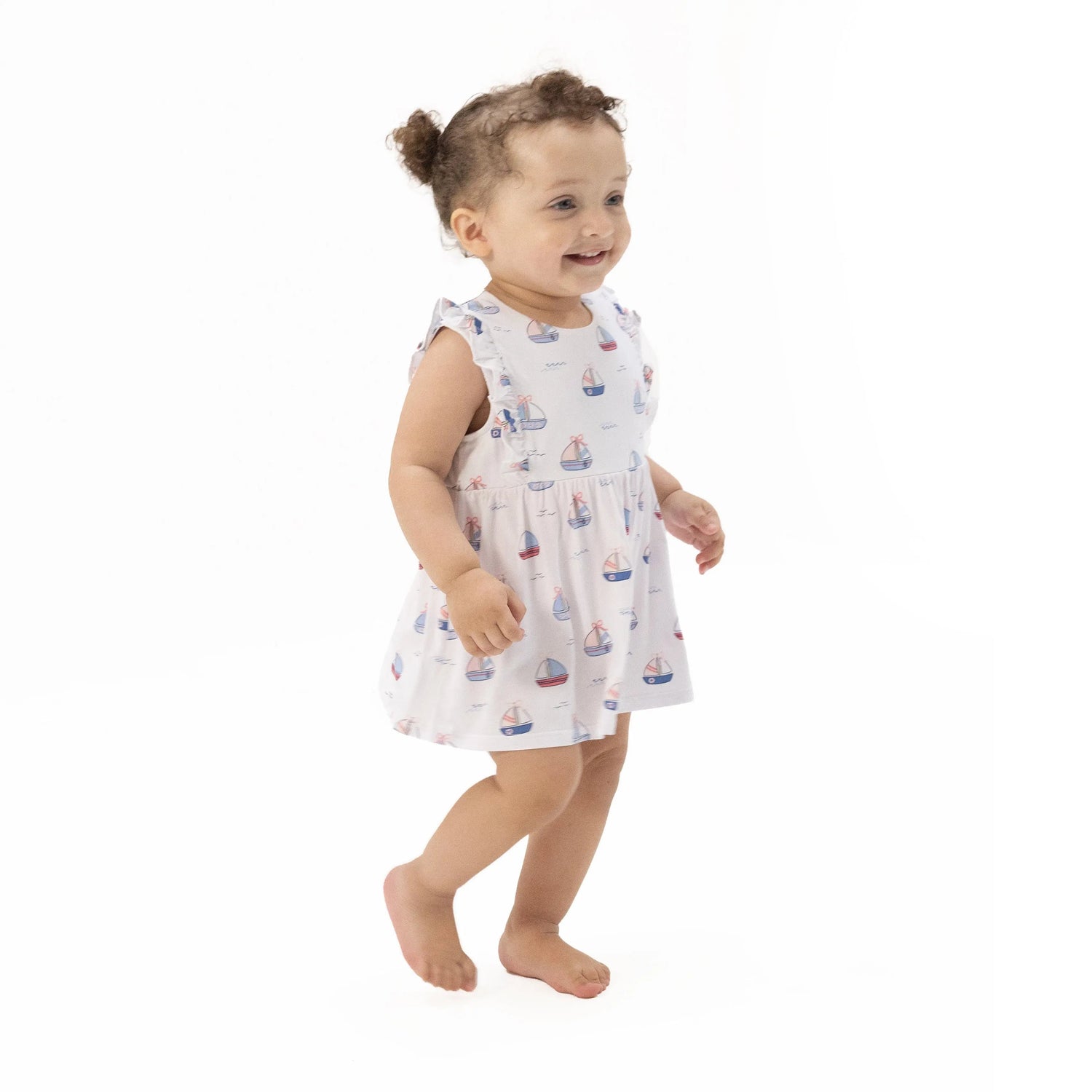 Angel Dear Bubbly Sailboats Pink - Ruffle Bodysuit Dress - 