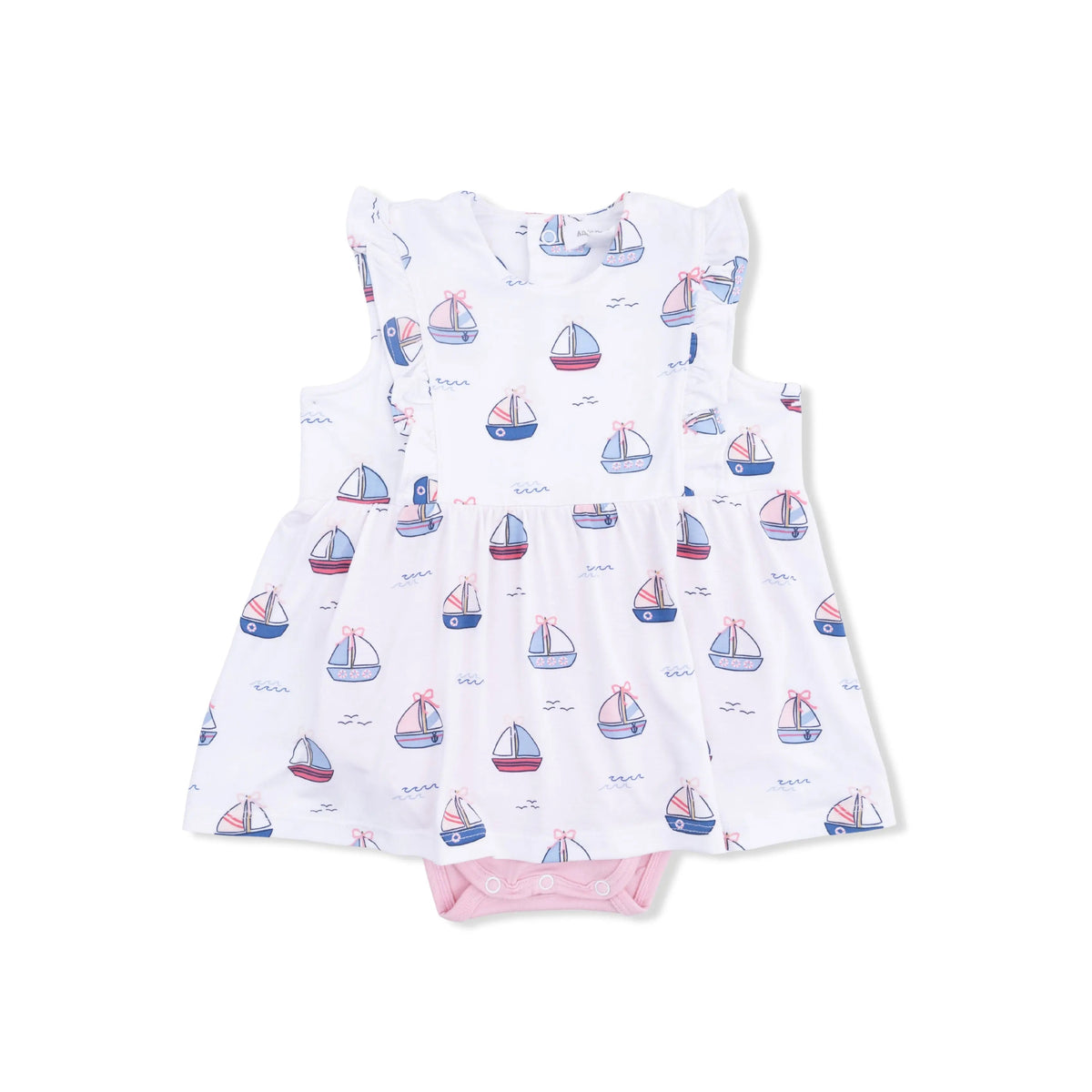 Angel Dear Bubbly Sailboats Pink - Ruffle Bodysuit Dress - 