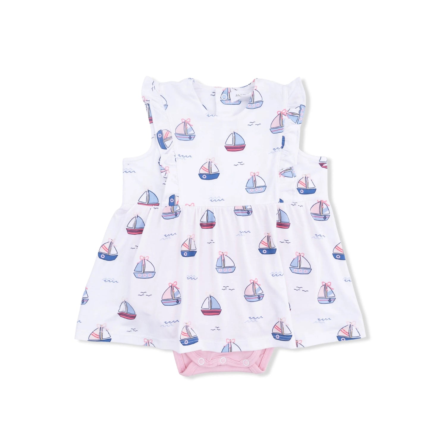 Angel Dear Bubbly Sailboats Pink - Ruffle Bodysuit Dress - 