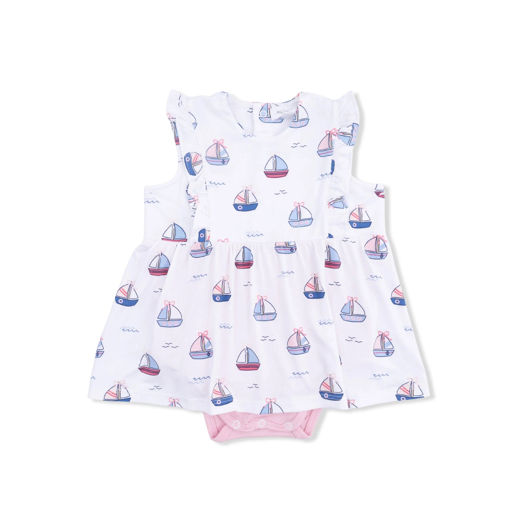 Angel Dear Bubbly Sailboats Pink - Ruffle Bodysuit Dress - 