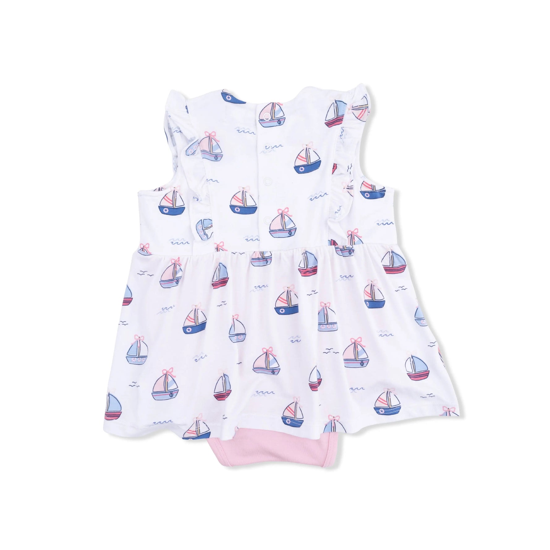 Angel Dear Bubbly Sailboats Pink - Ruffle Bodysuit Dress - 