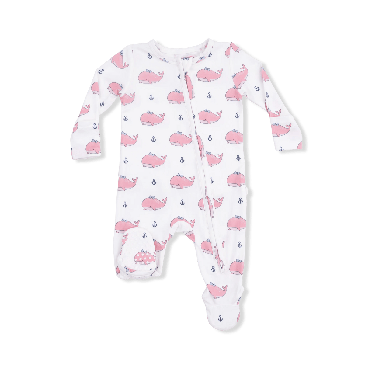 Angel Dear Bubbly Whale with Bow Pink - 2 Way Ruffle Back Zipper Footie - 