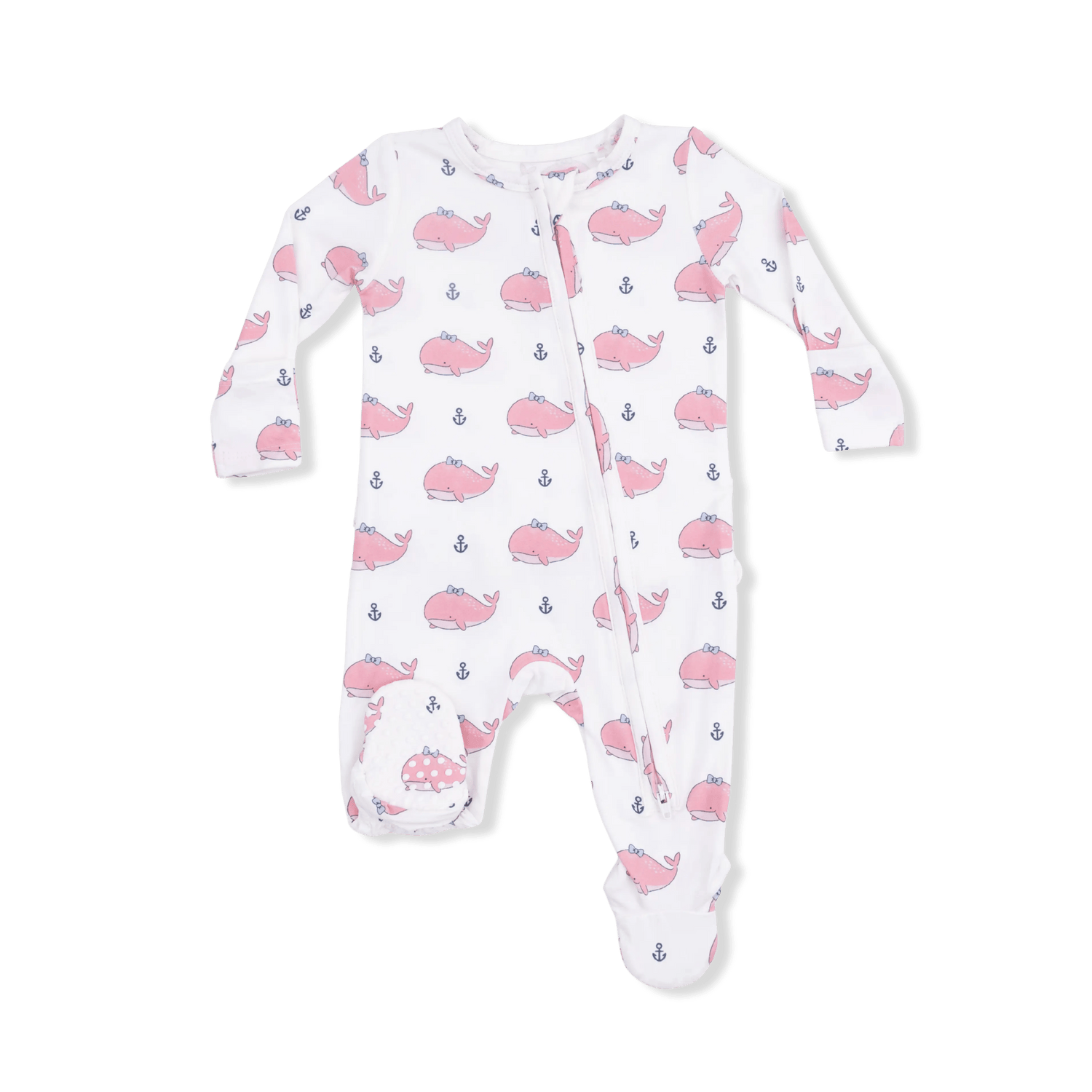 Angel Dear Bubbly Whale with Bow Pink - 2 Way Ruffle Back Zipper Footie - 