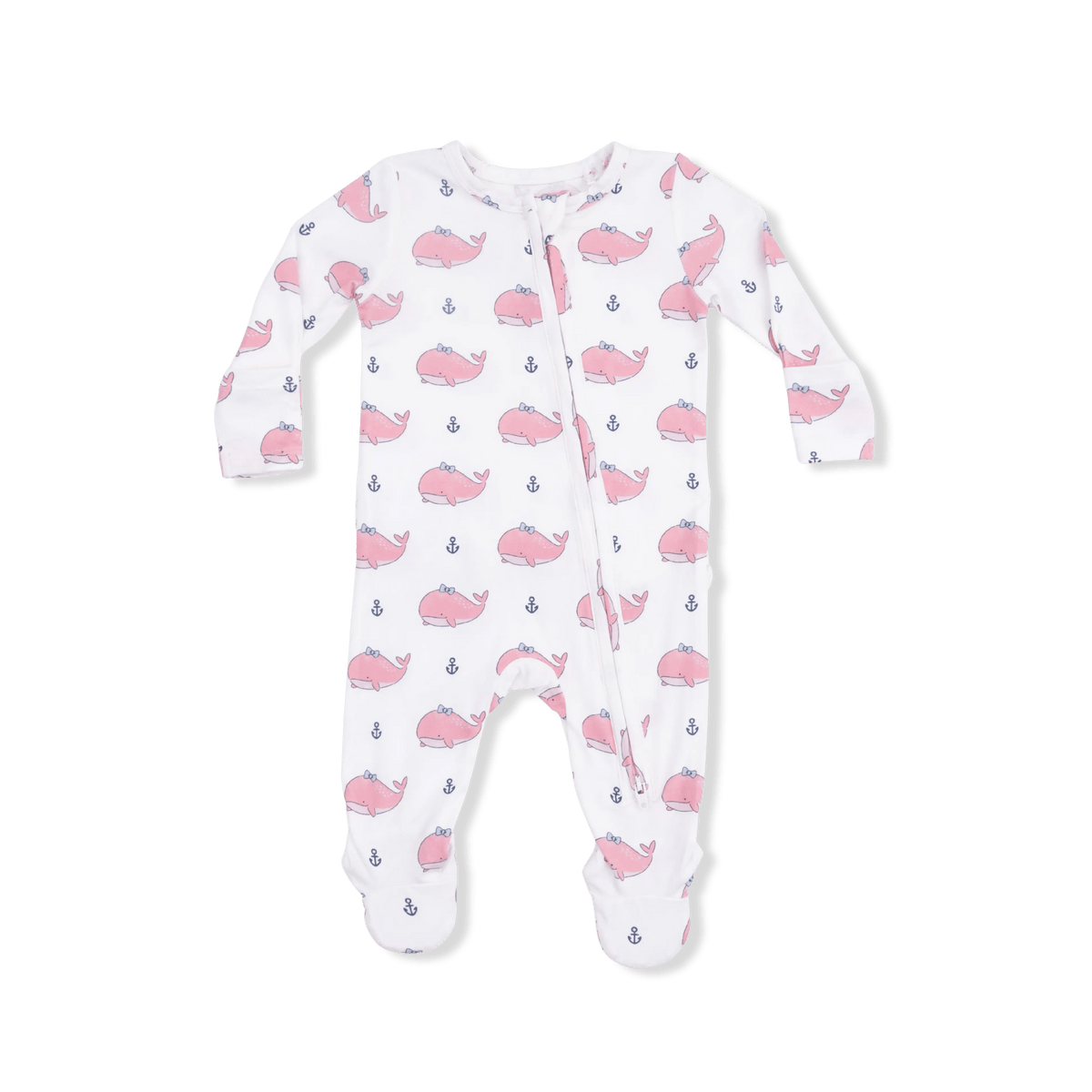 Angel Dear Bubbly Whale with Bow Pink - 2 Way Ruffle Back Zipper Footie - 