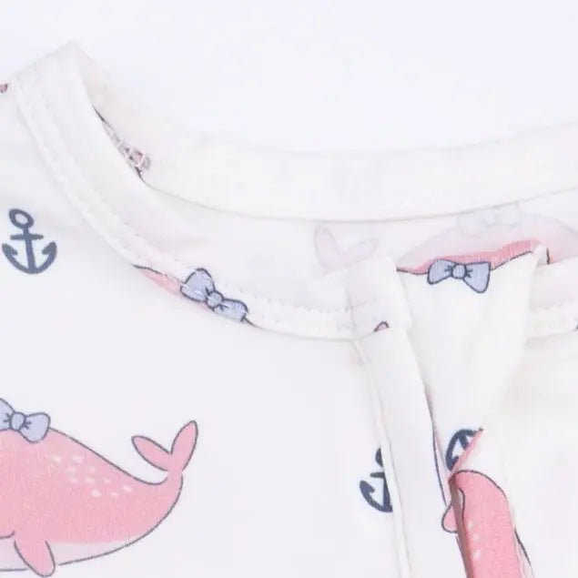 Angel Dear Bubbly Whale with Bow Pink - 2 Way Ruffle Back Zipper Footie - 