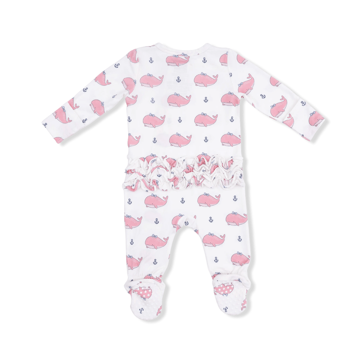 Angel Dear Bubbly Whale with Bow Pink - 2 Way Ruffle Back Zipper Footie - 