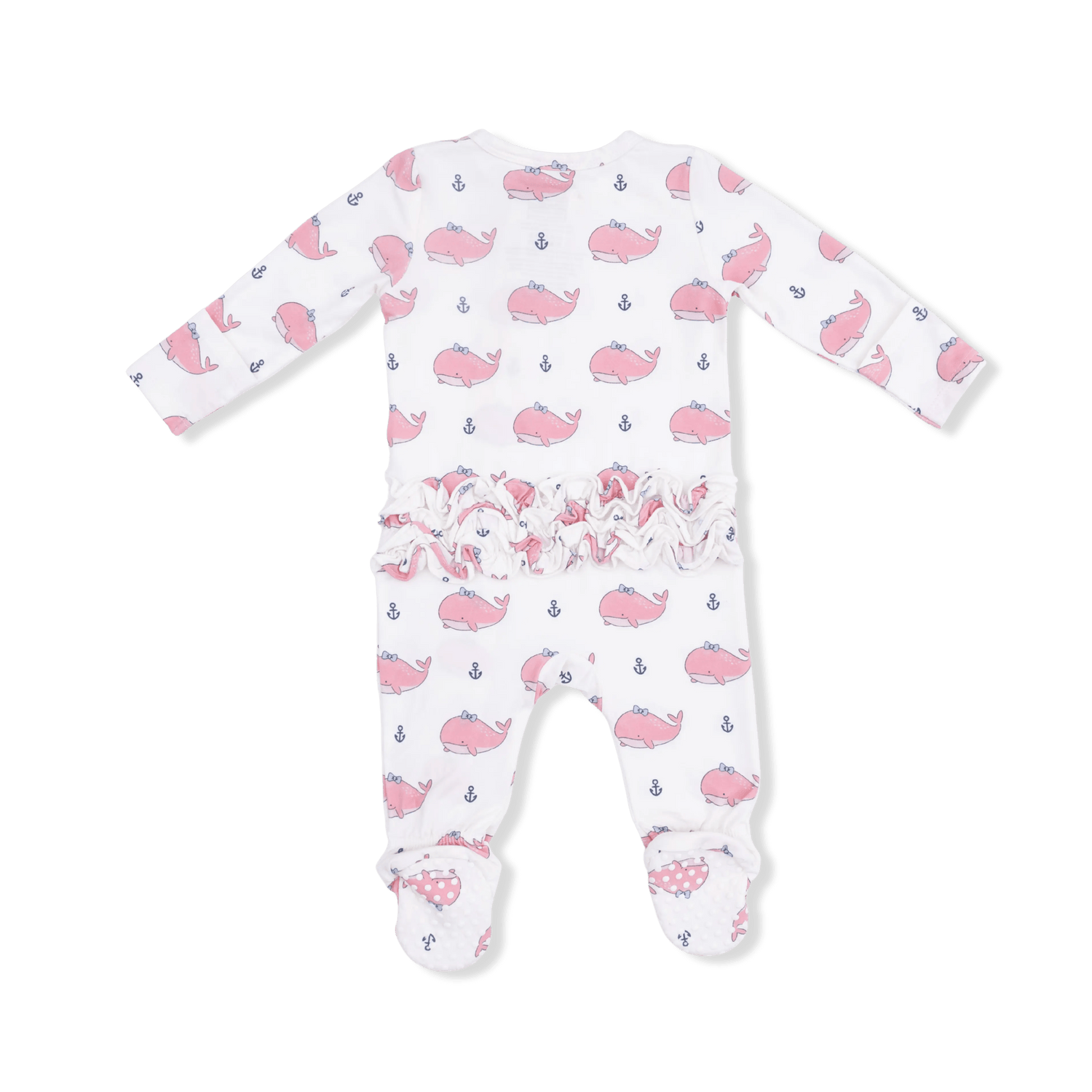 Angel Dear Bubbly Whale with Bow Pink - 2 Way Ruffle Back Zipper Footie - 