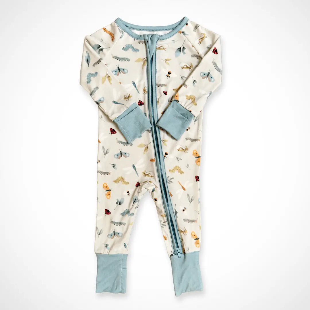 Kolorful Bug Buddies Bamboo Baby Pajamas with Two Way Zipper and Fold Over Hands and Feet - Everetts Place Boutique - 