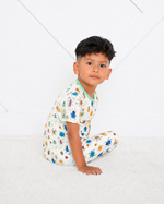Two-piece pajama set with bug print short sleeve top and matching long pajama pants