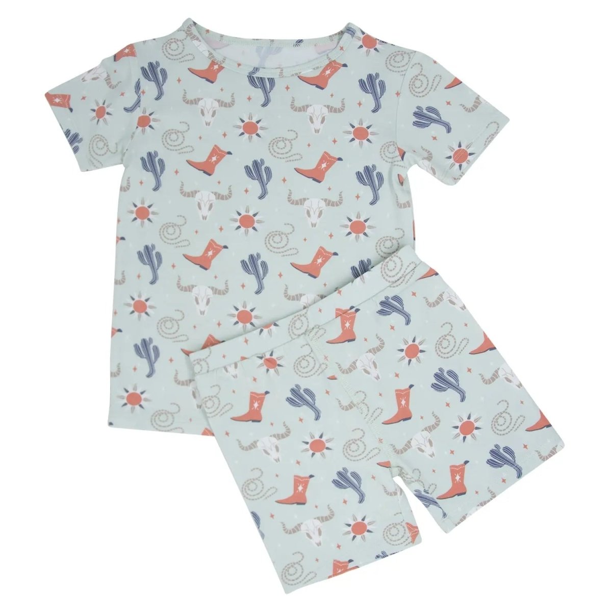 Sweet Bamboo Bulls Boots Lasso Western Summer Pajama Set for Kids with Comfortable Fit - 