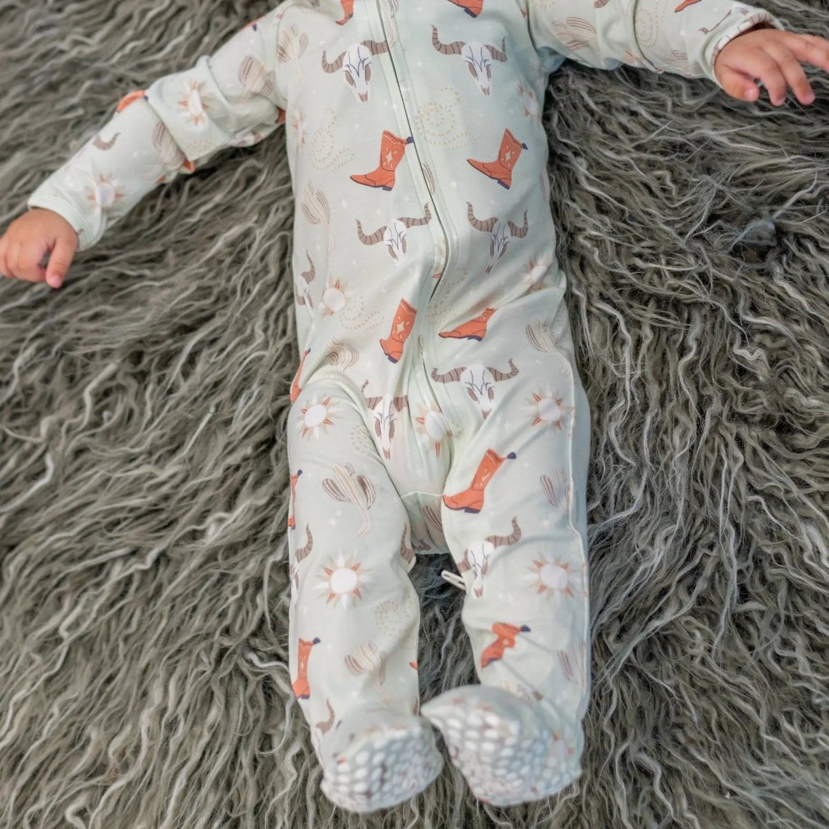 Sweet Bamboo Bulls Boots Lasso Western Zipper Footie with Silicone Grips for Babies - 