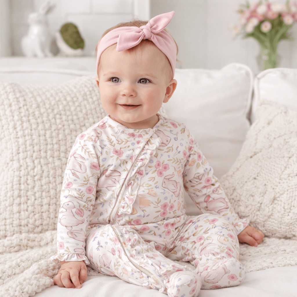 Tesa Babe Bunny Blooms Soft Bamboo Zipper Romper for EasterEveretts Place