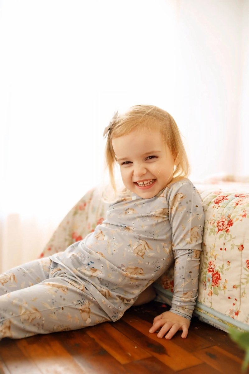 Little Joy Co. Bunny Blossoms 2Pc Bamboo Pajamas Soft Breathable Comfort - Everetts Place Boutique - 