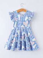 Rylee Faith Designs Bunny Bow Pastel Girls Ruffle Hem Dress - 