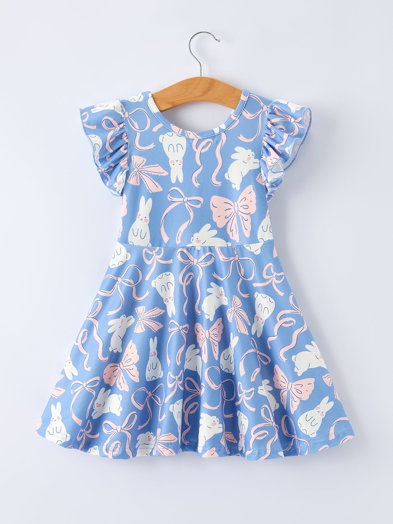 Rylee Faith Designs Bunny Bow Pastel Girls Ruffle Hem Dress - 