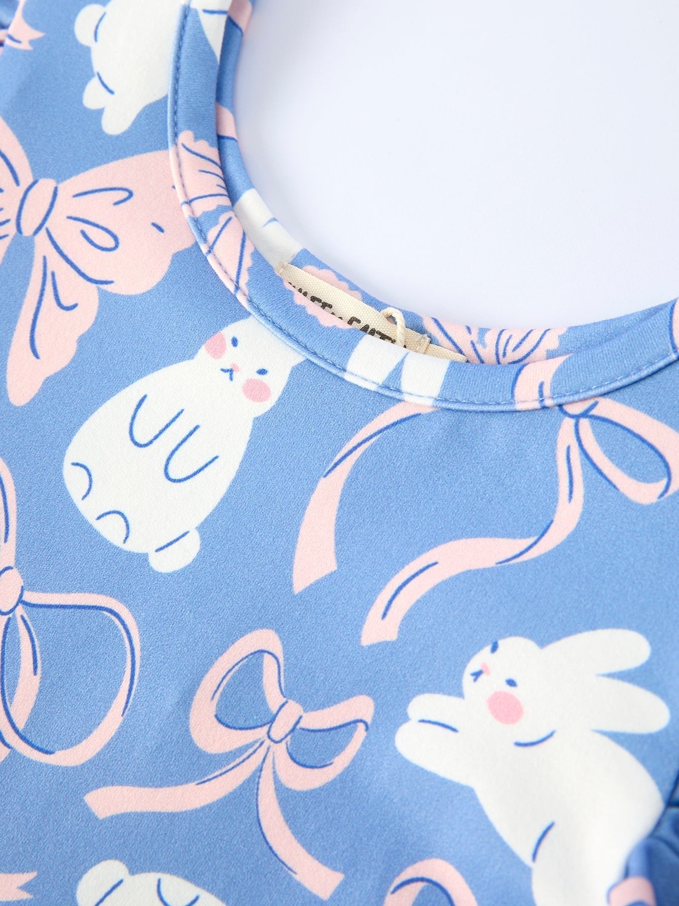 Rylee Faith Designs Bunny Bow Pastel Girls Ruffle Hem Dress - 