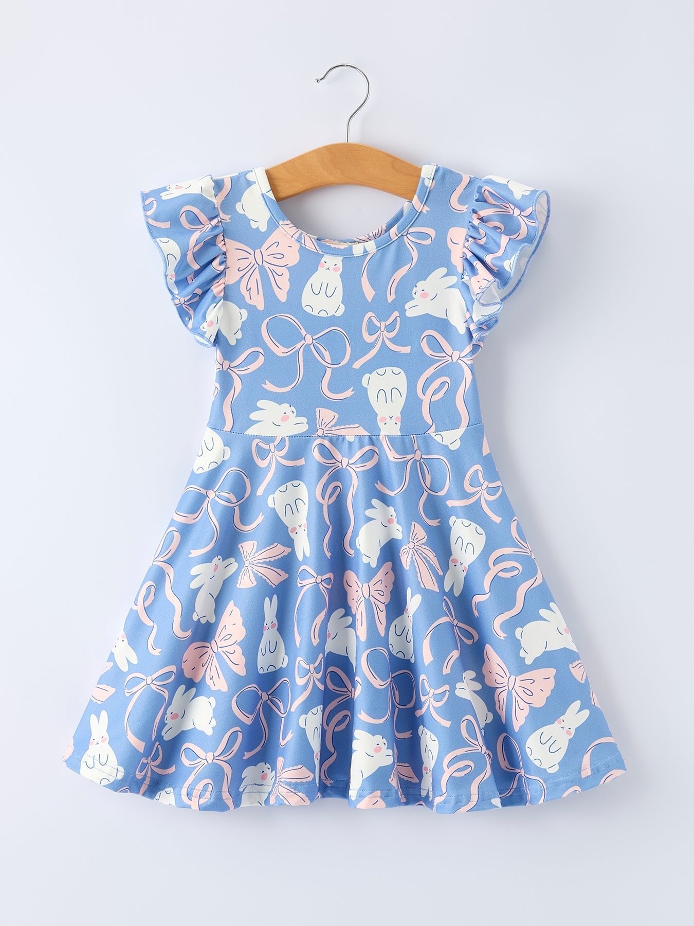 Rylee Faith Designs Bunny Bow Pastel Girls Ruffle Hem Dress - 