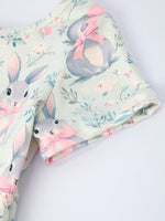 Rylee Faith Designs Bunny Bow Print Twirl Short Sleeve Dress - 