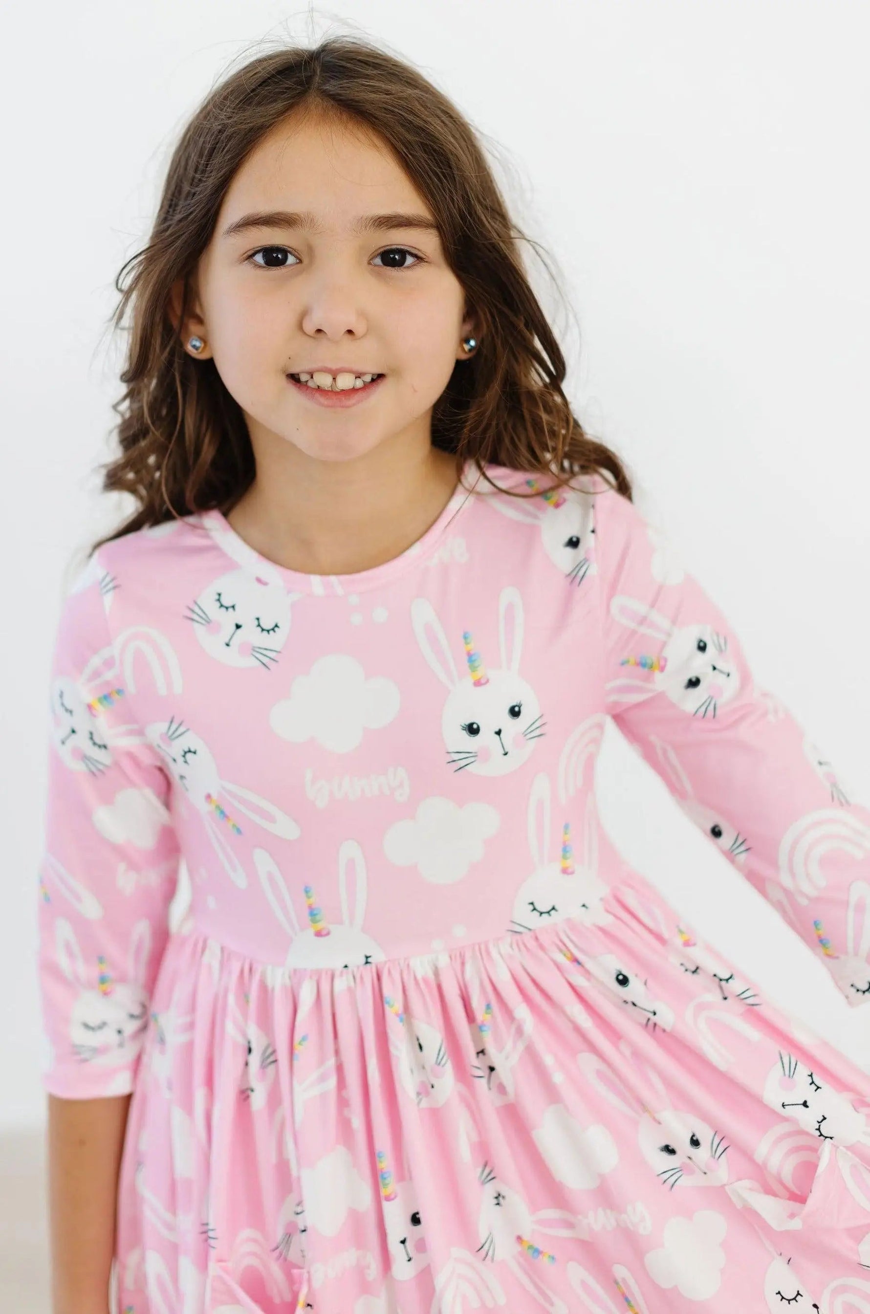 Mila & Rose ® Bunny Love 3/4 Sleeve Pocket Twirl Dress - 