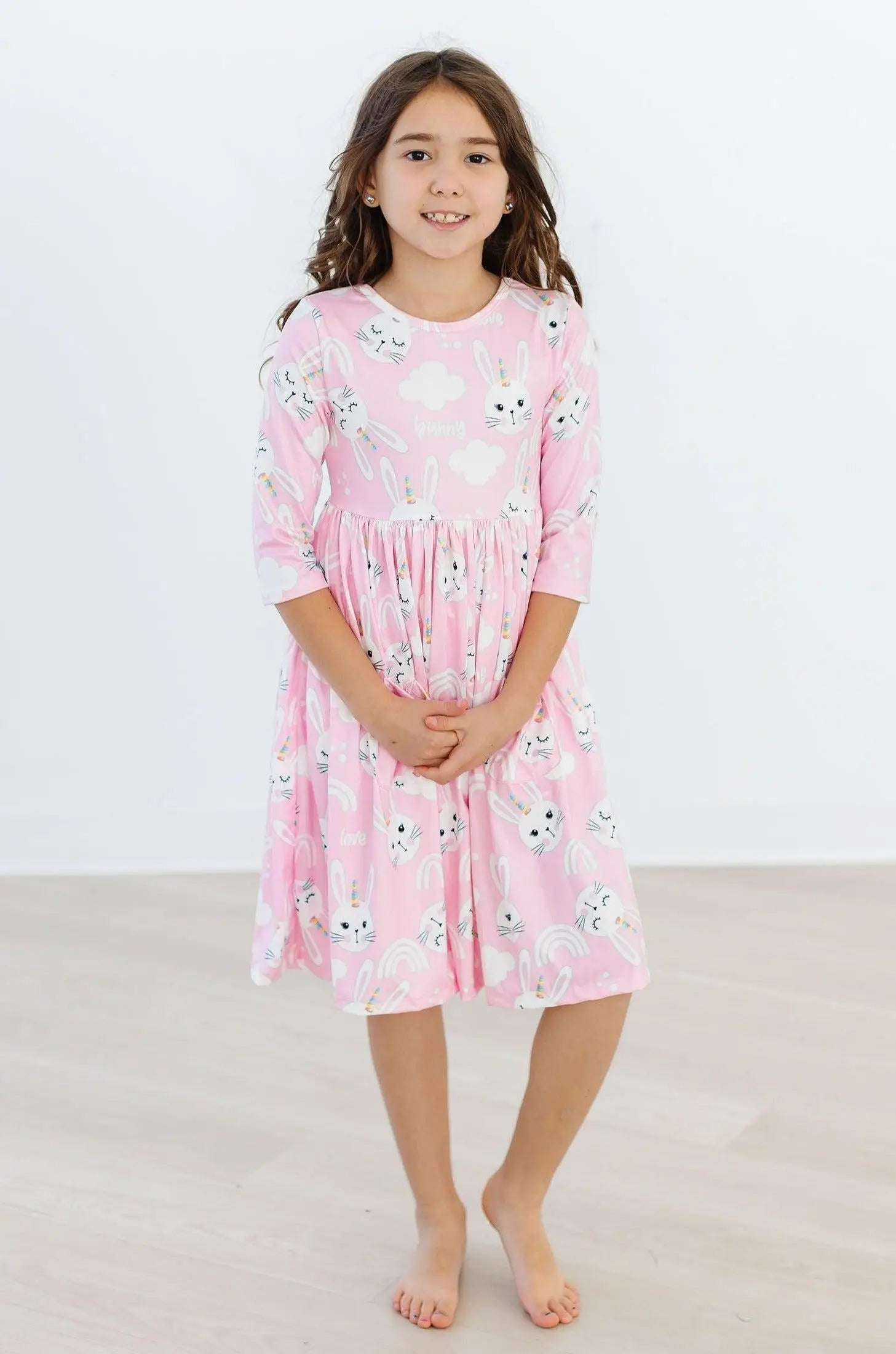 Mila & Rose ® Bunny Love 3/4 Sleeve Pocket Twirl Dress - 