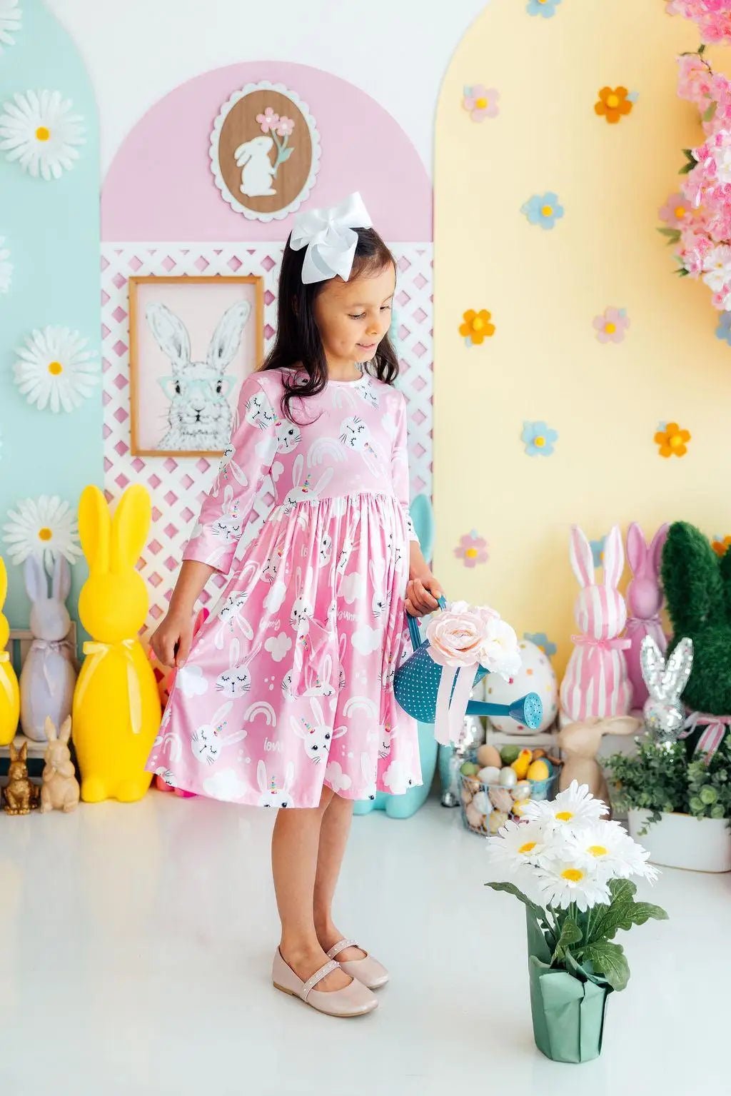 Mila & Rose ® Bunny Love 3/4 Sleeve Pocket Twirl Dress - 