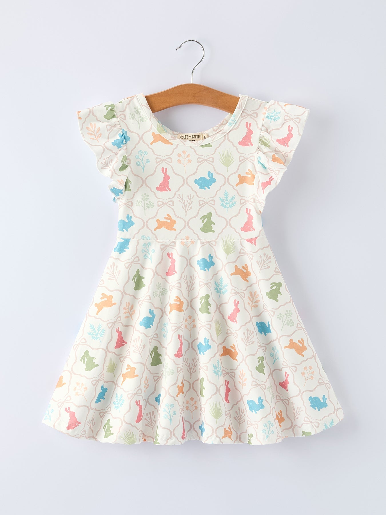 Rylee Faith Designs Bunny Print Girls Flutter Sleeve Dress - 