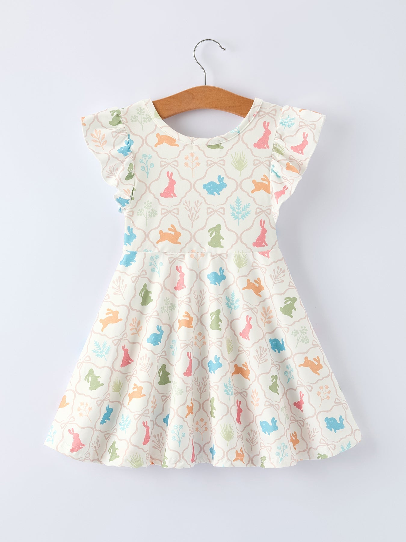 Rylee Faith Designs Bunny Print Girls Flutter Sleeve Dress - 